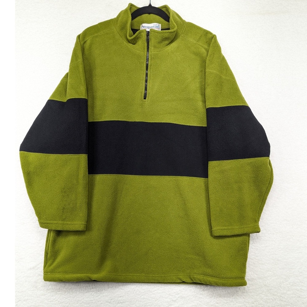 Westport Ltd. Fleece Pullover Green Black Color Block 1/4 Zip‎ Women's Plus  14